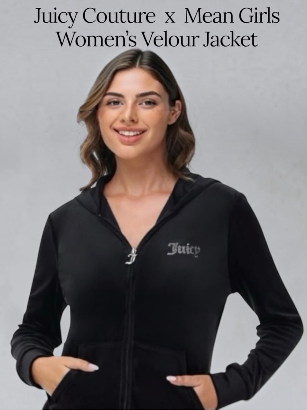 Juicy Couture x Mean Girls Black Velour Jacket, EUC, Relaxed Fit, Sz.-LG.